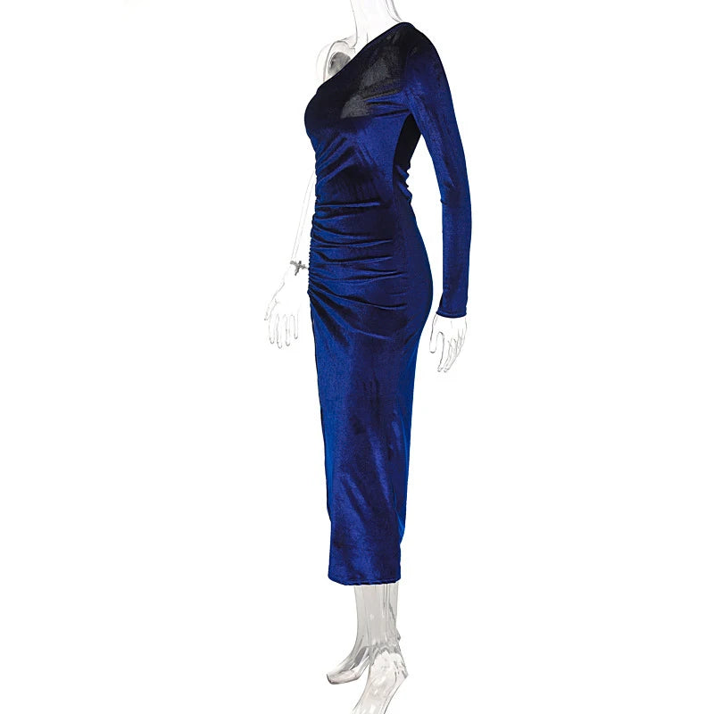 Elegant Long Sleeve Velvet Evening Dress w/Slit