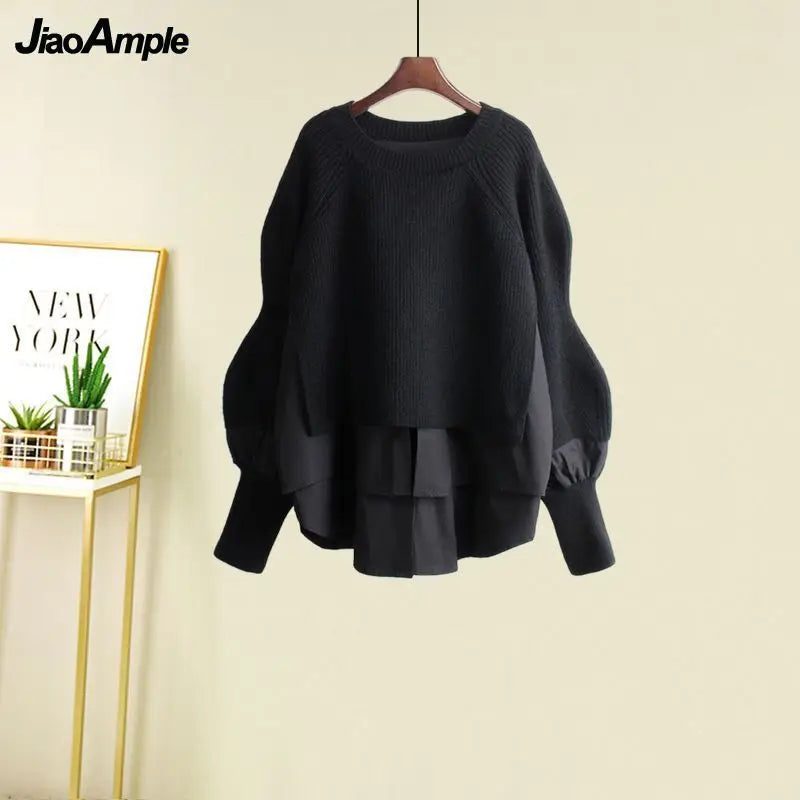 Spring Two Piece Knit Sweater+Strap A-line Skirt Suit Set