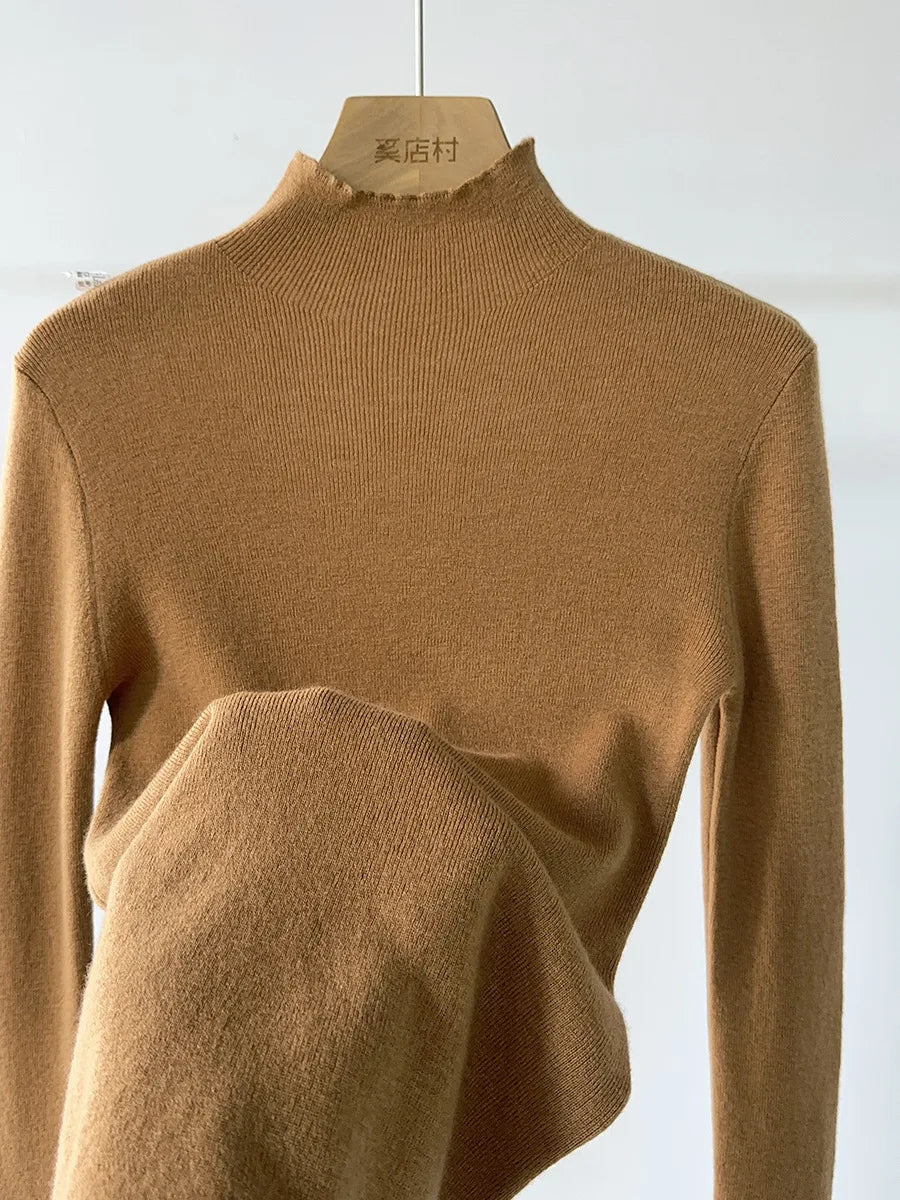 100% Wool Long Sleeve Mock Neck Sweater