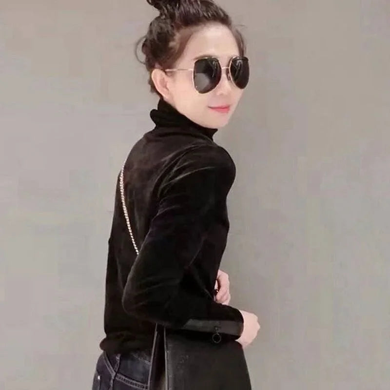 Velvet High Collar Long Sleeve Shirt