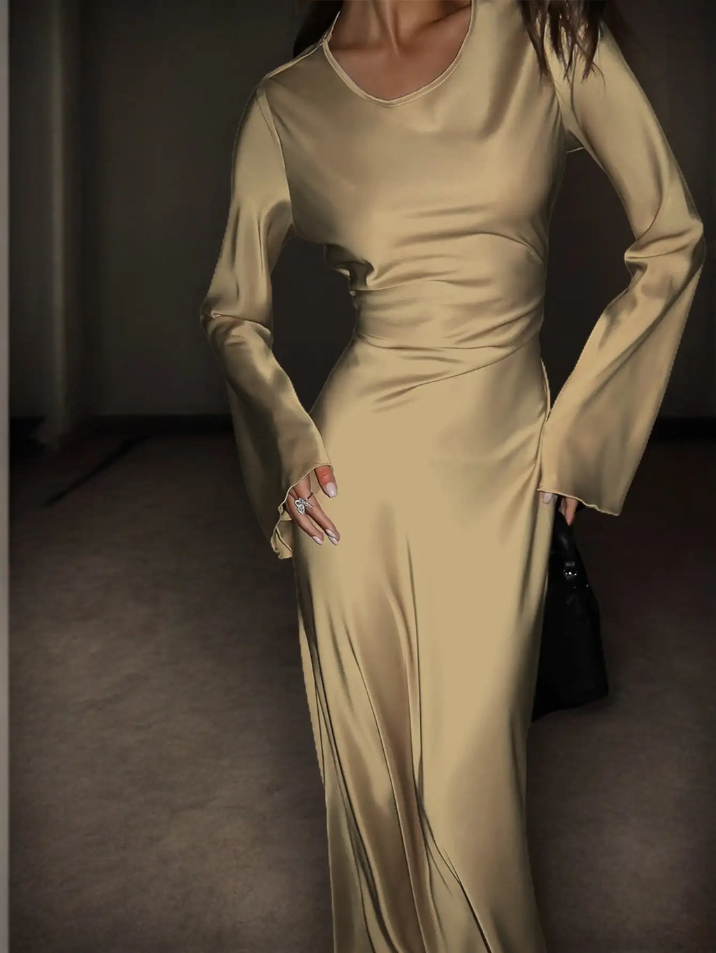 Satin Long Sleeve Maxi Dress