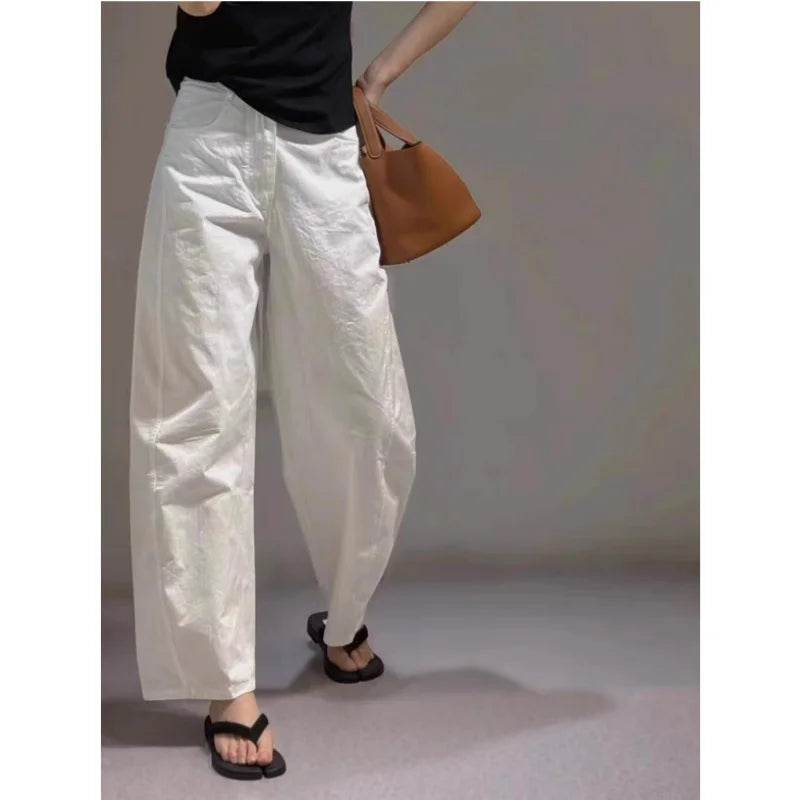 White Cotton Wide-leg Loose Linen Pants