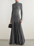 Slim Fit Long Sleeve Evening Pleated Maxi Dress