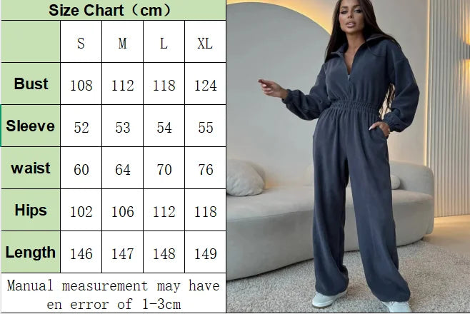 Sporty Long Sleeve Half-Zip Sports Jumpsuit with Lapel