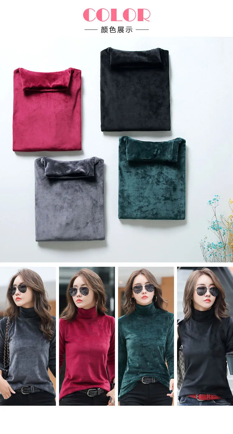 Velvet, Long Sleeve, High Neck Top