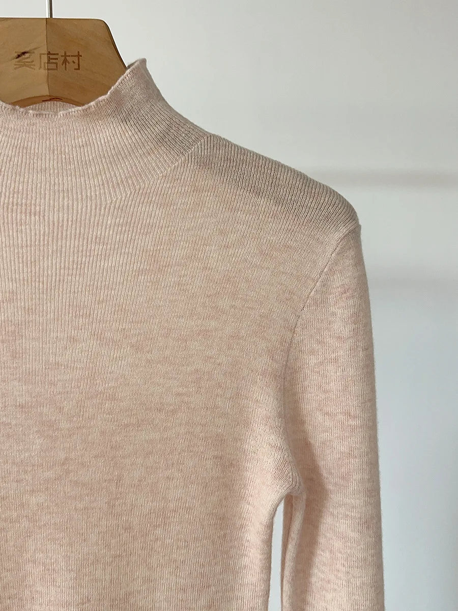 100% Wool Long Sleeve Mock Neck Sweater