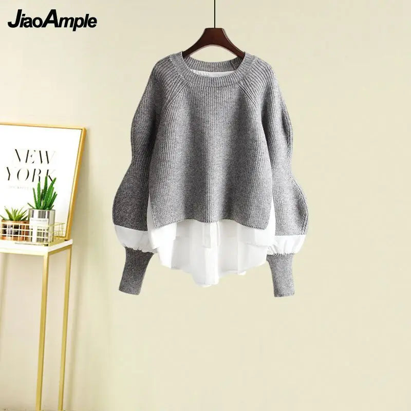 Spring Two Piece Knit Sweater+Strap A-line Skirt Suit Set