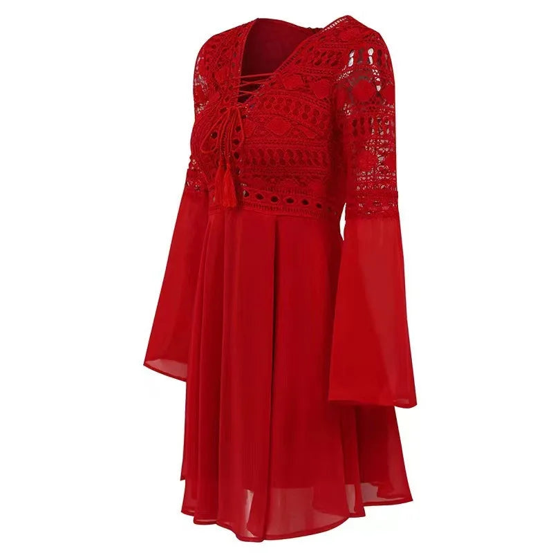 Women's Short A-Line Mini Dress with Ruffled Sleeves