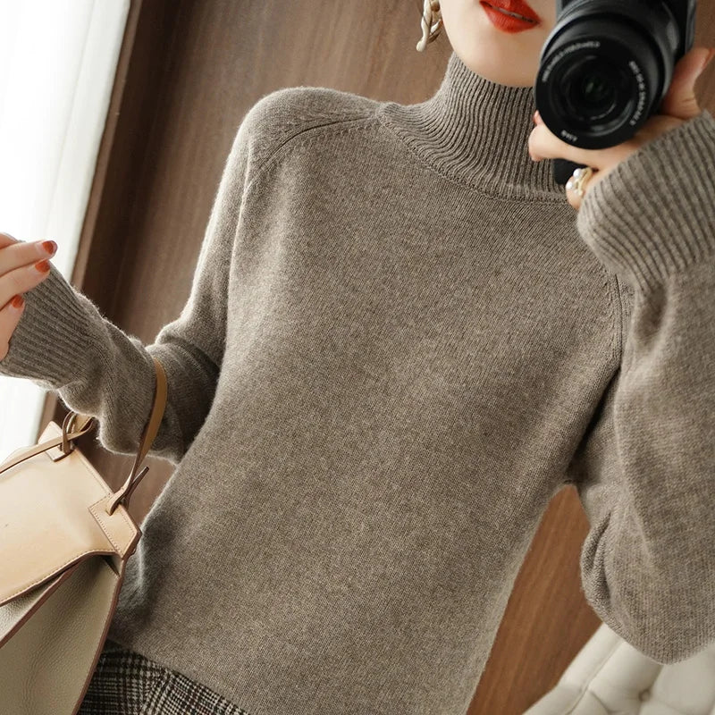 Merino Wool Mock Neck Pullover Sweater