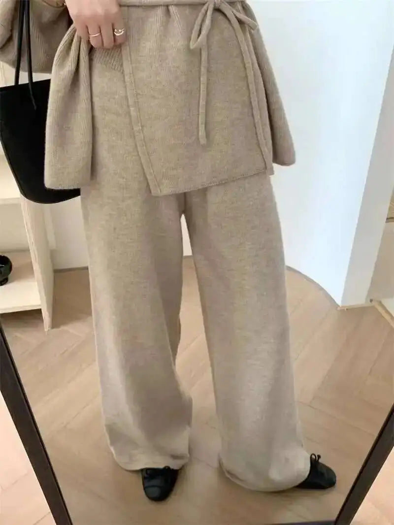 Casual Long Sleeve Sweater And High Waist Trousers Knit Set