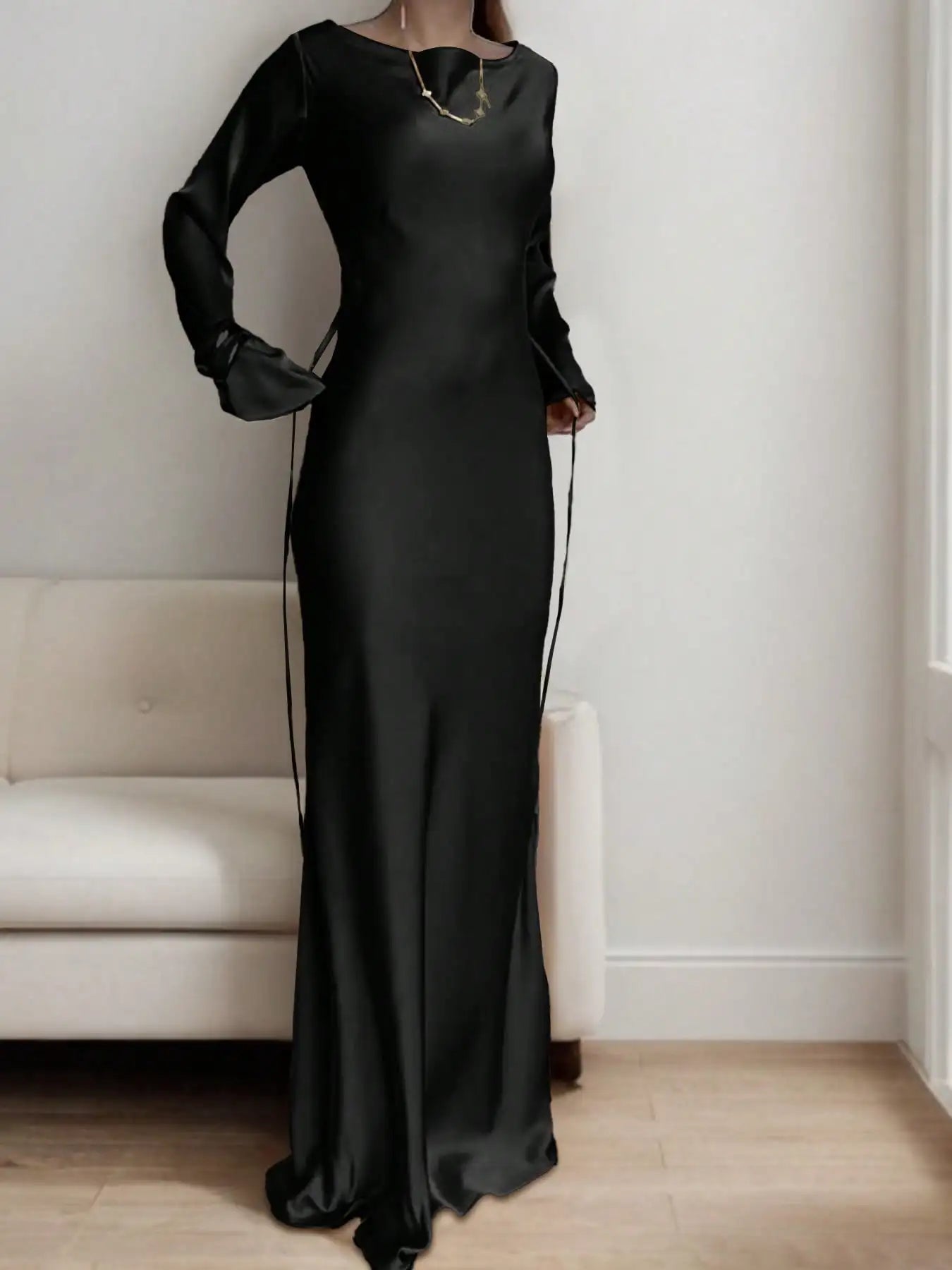 Satin Long Sleeve Maxi Dress