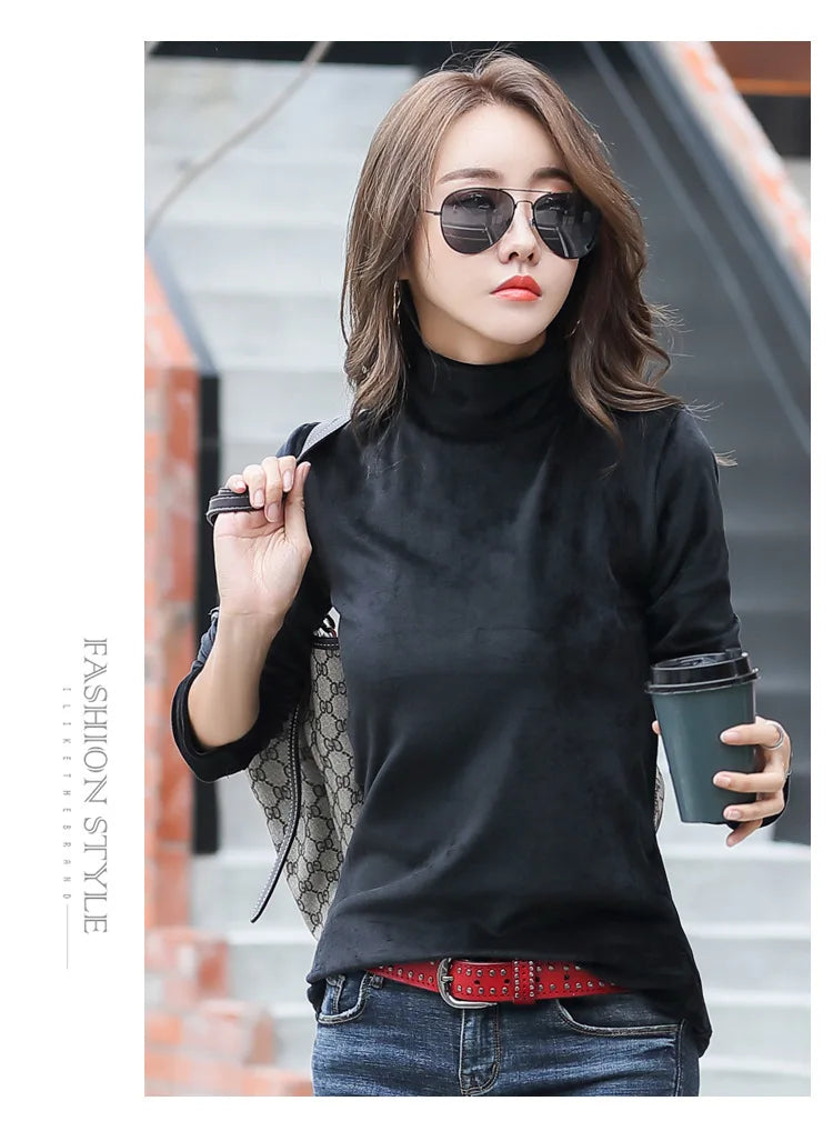 Velvet, Long Sleeve, High Neck Top