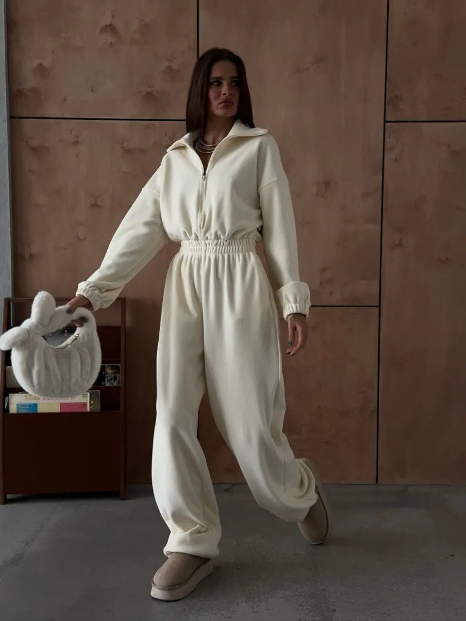 Sporty Long Sleeve Half-Zip Sports Jumpsuit with Lapel