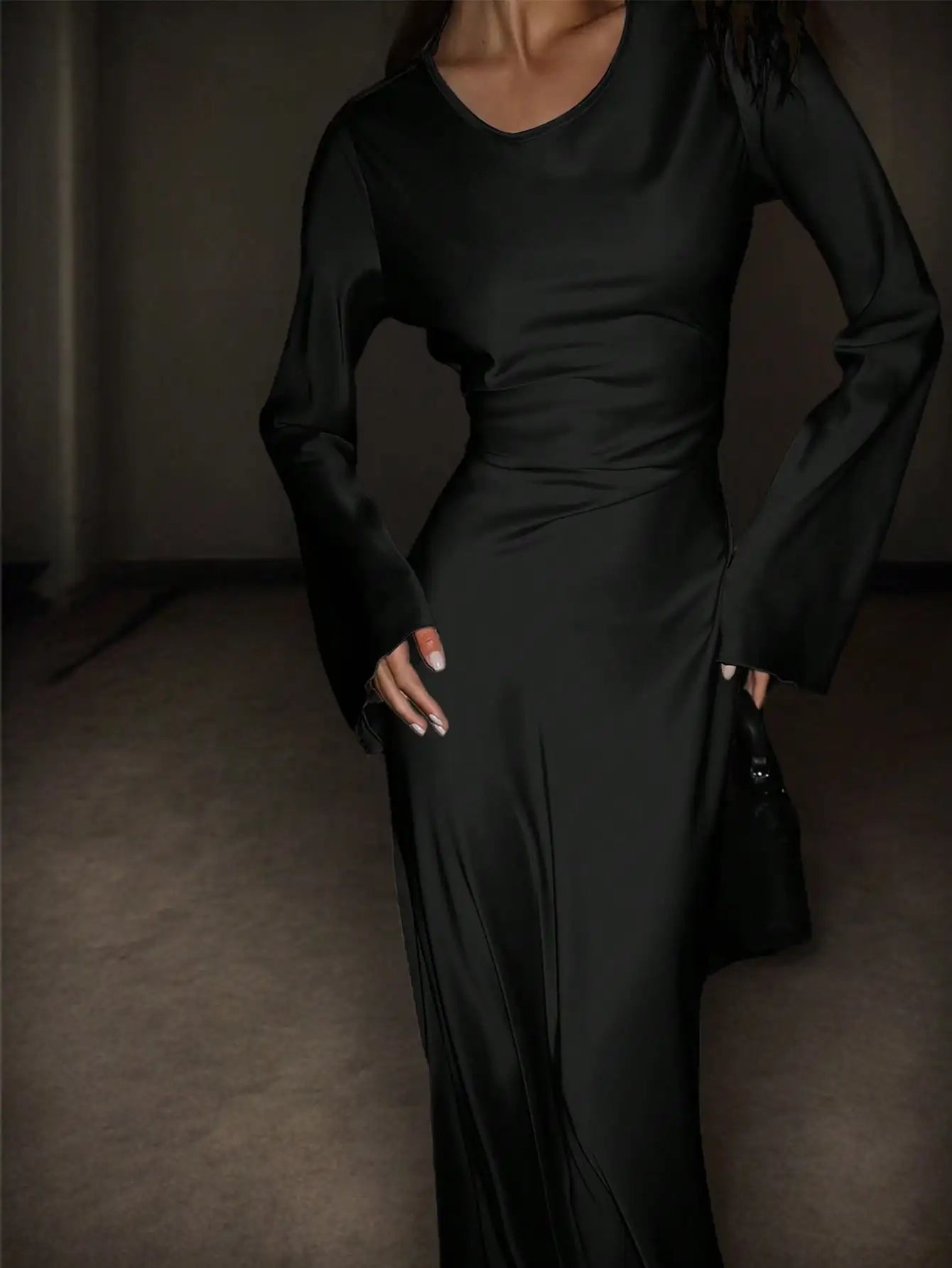 Satin Long Sleeve Maxi Dress