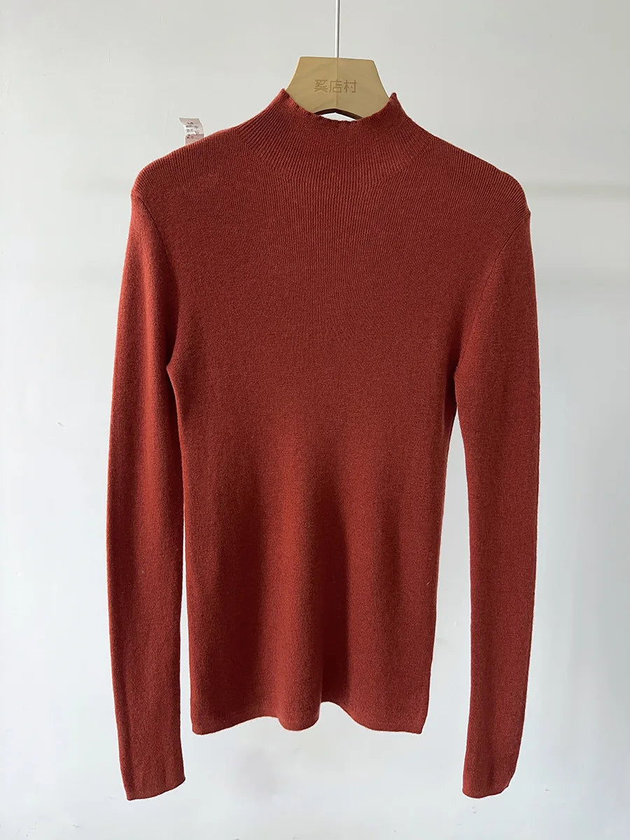 100% Wool Long Sleeve Mock Neck Sweater