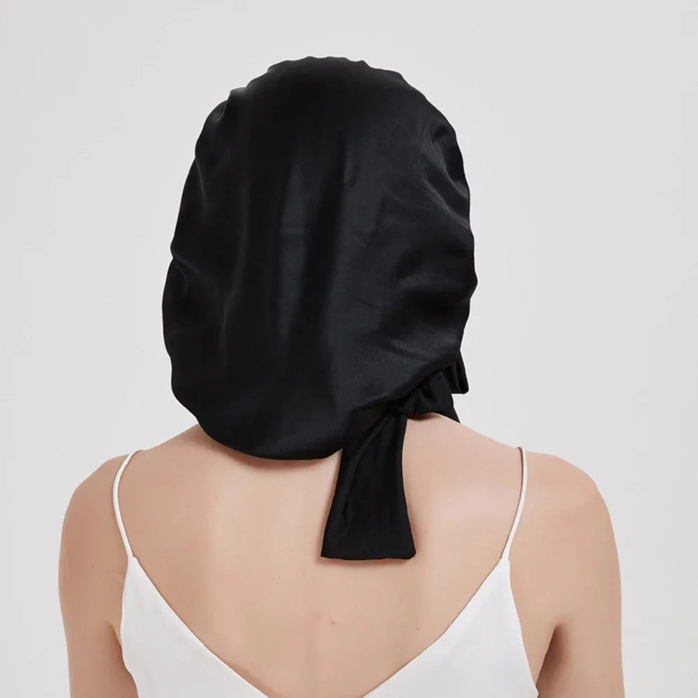 100% Mulberry Silk Sleeping Bonnet Curly Hair Adjustable Satin Sleep Cap With Wide Elastic Band