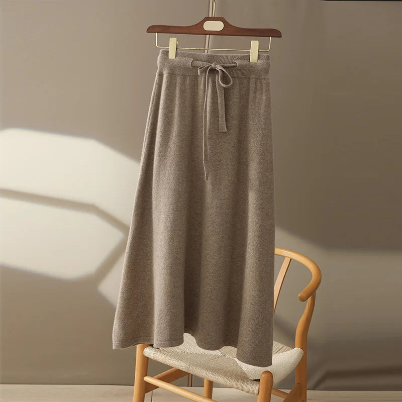 100% Pure Cashmere Wool Women's A-Line Skirt w/Pocket
