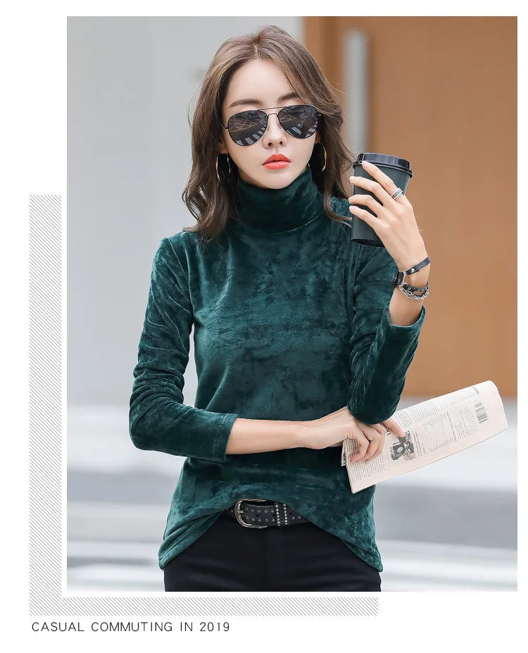 Velvet, Long Sleeve, High Neck Top