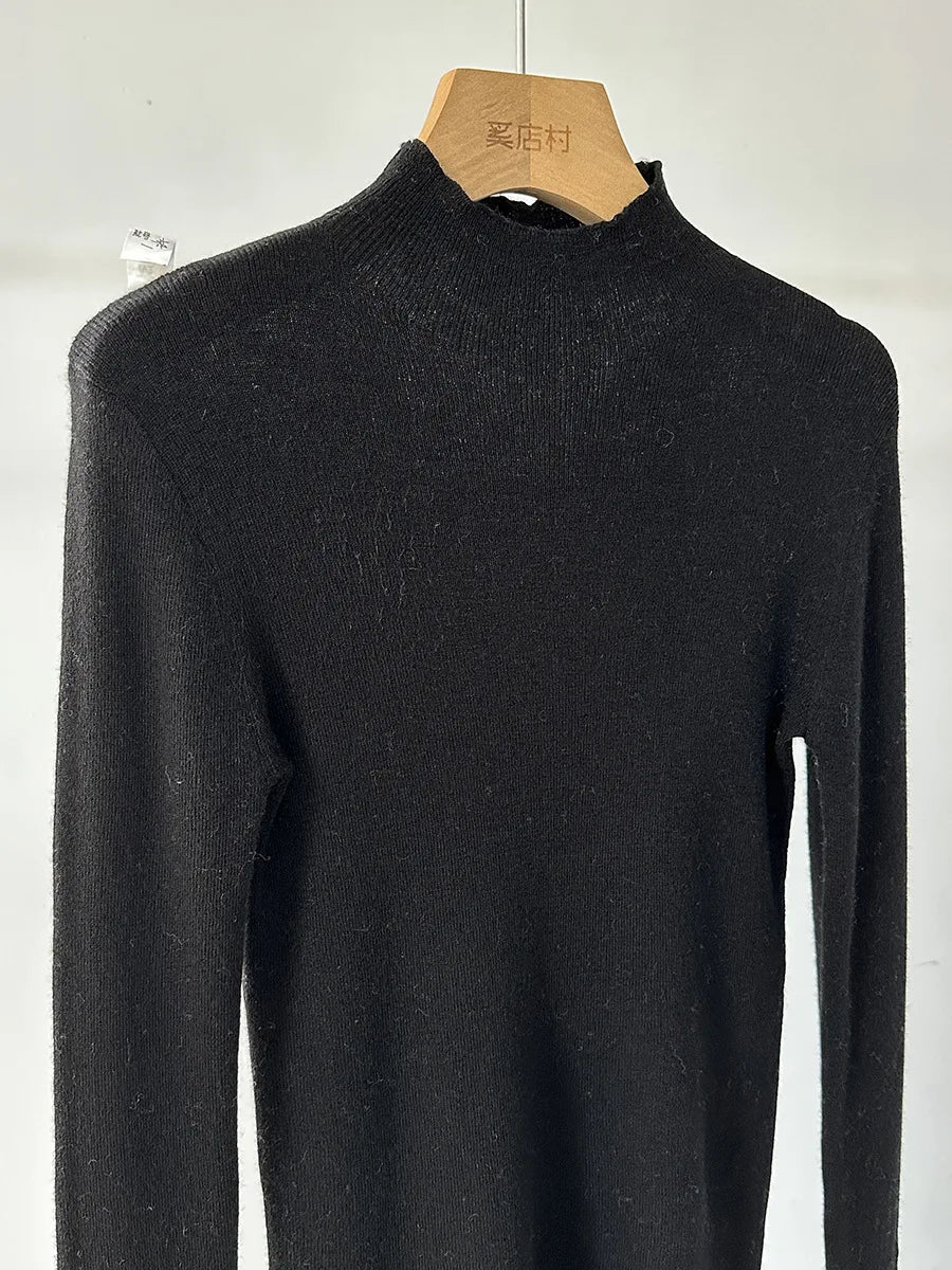 100% Wool Long Sleeve Mock Neck Sweater