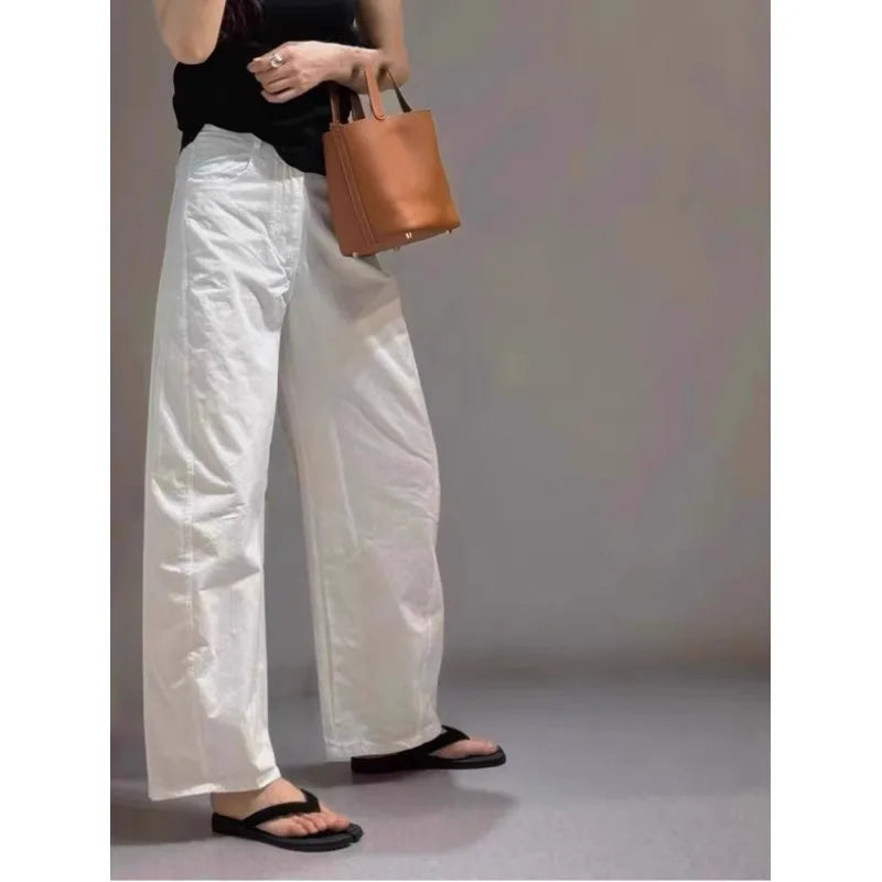 White Cotton Wide-leg Loose Linen Pants