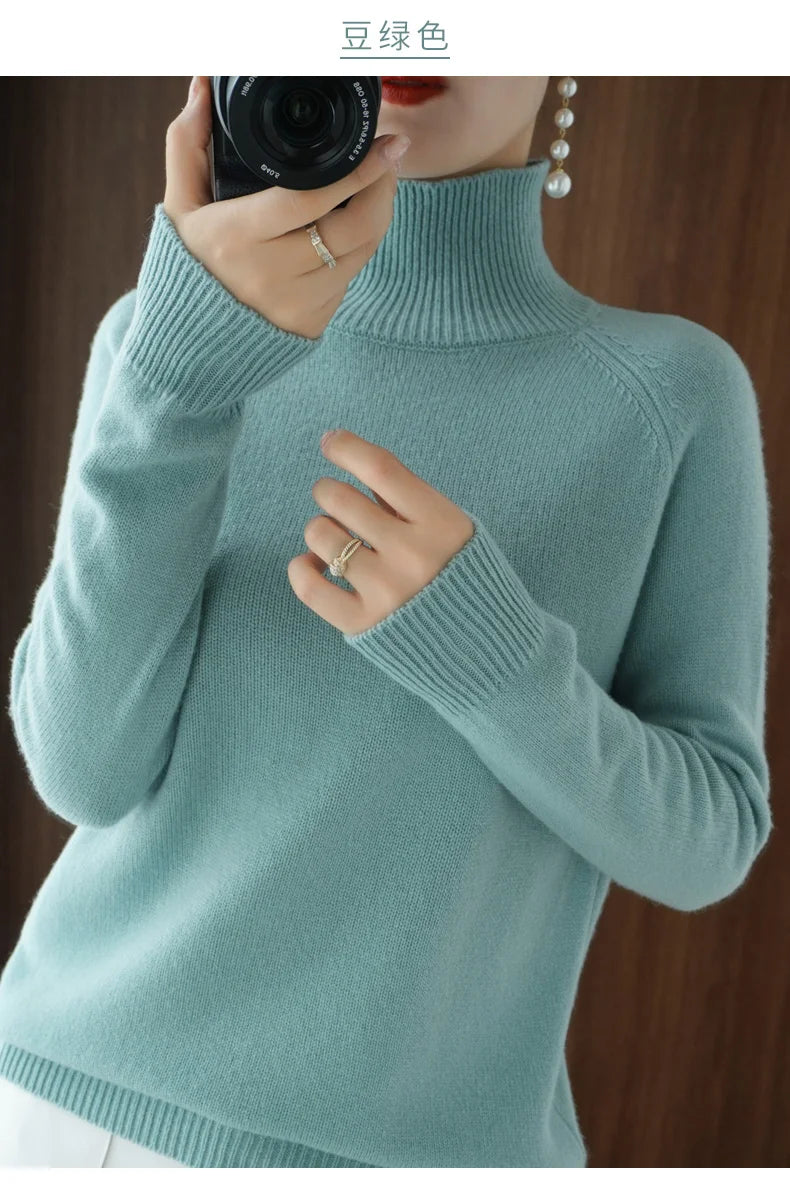 Merino Wool Mock Neck Pullover Sweater
