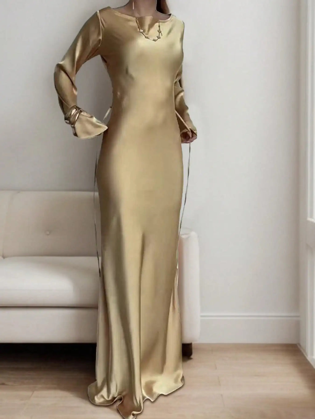 Satin Long Sleeve Maxi Dress