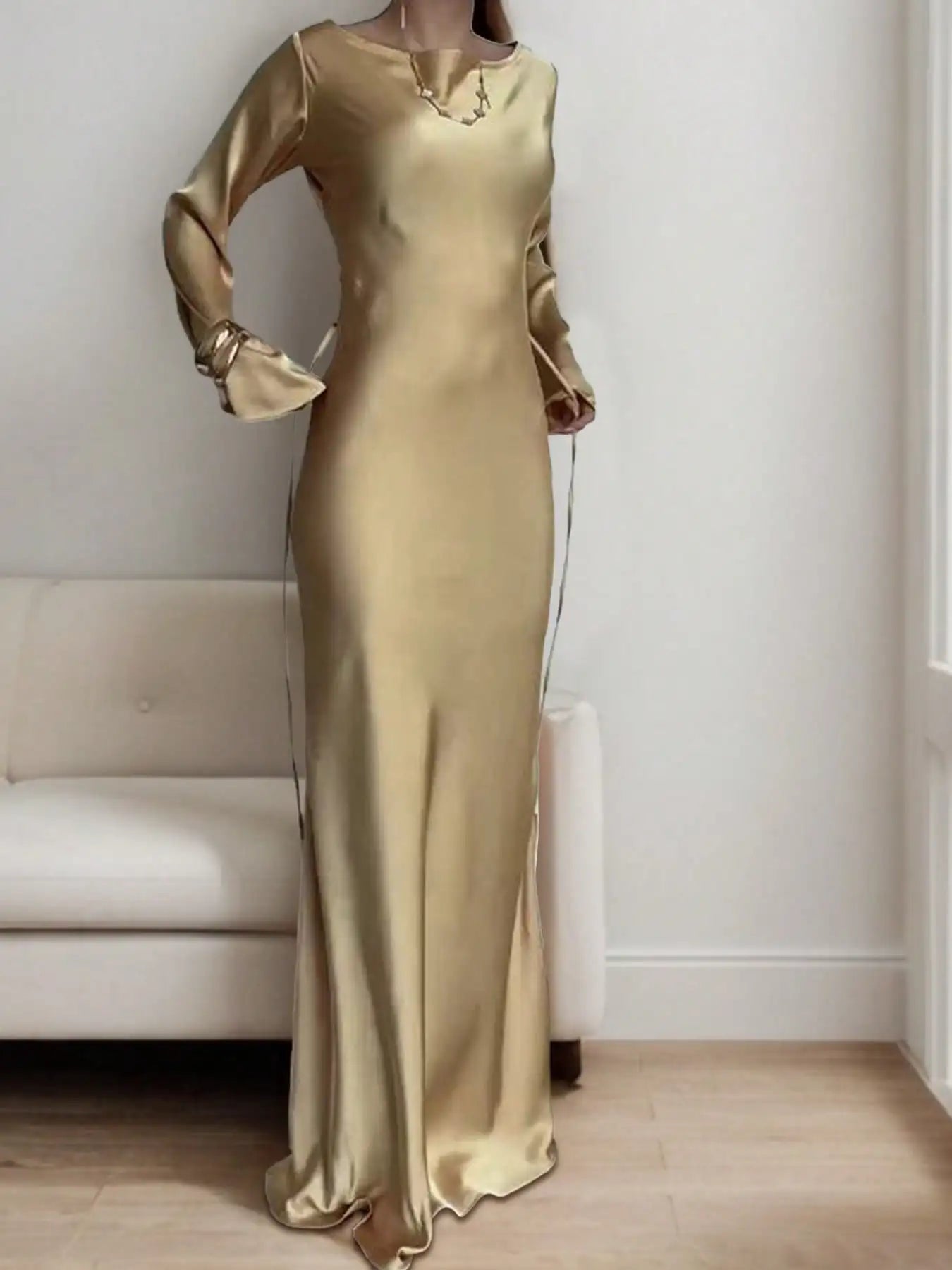 Satin Long Sleeve Maxi Dress