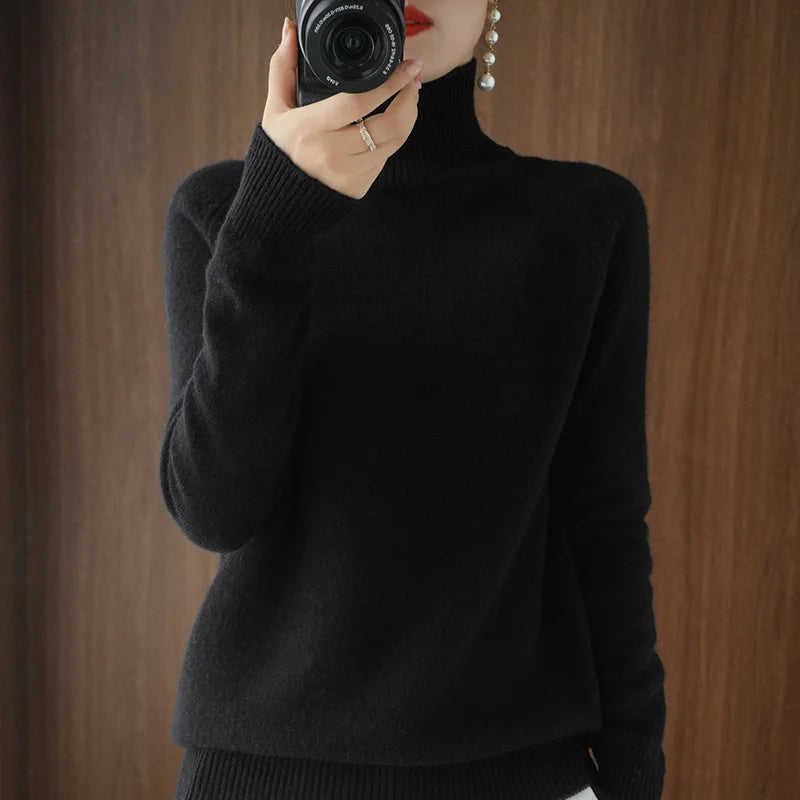 Merino Wool Mock Neck Pullover Sweater