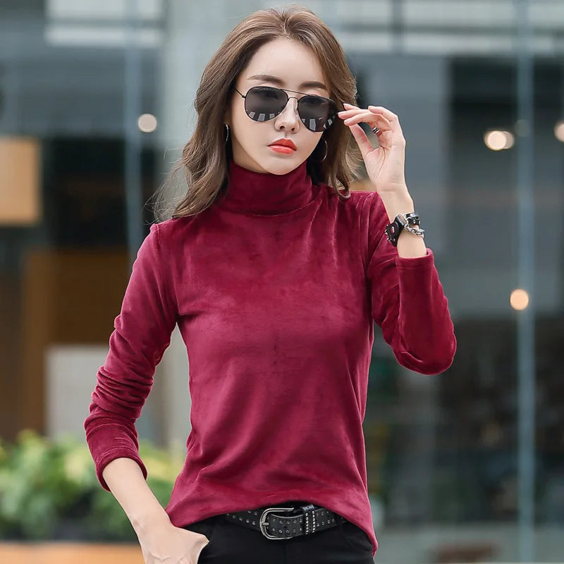 Velvet, Long Sleeve, High Neck Top