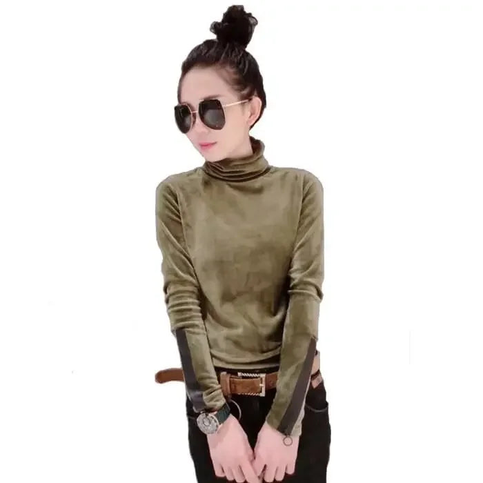 Velvet High Collar Long Sleeve Shirt