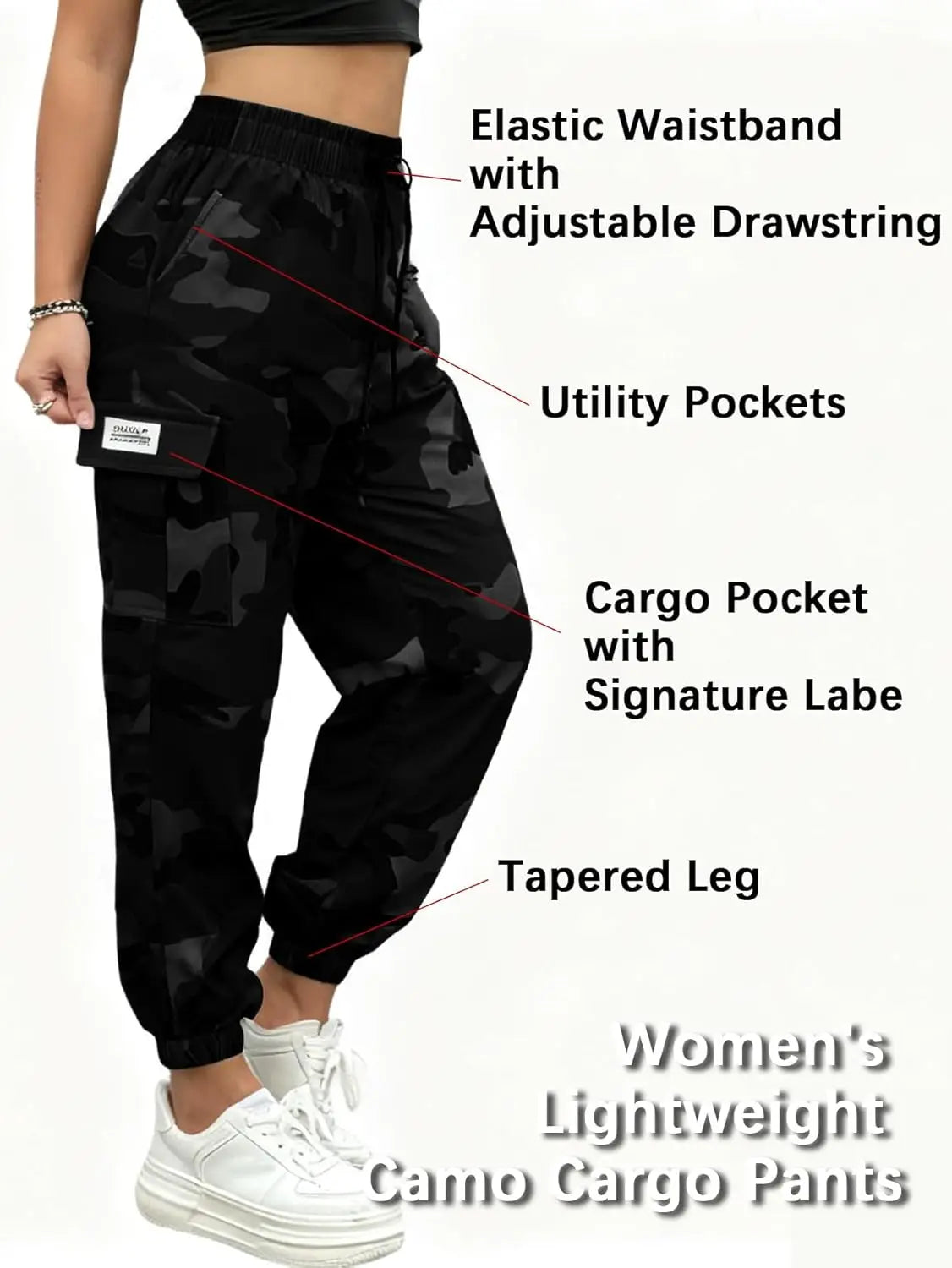 Women’s Lightweight Quick-Dry Camo Solid/Cargo Tapered Leg Pants