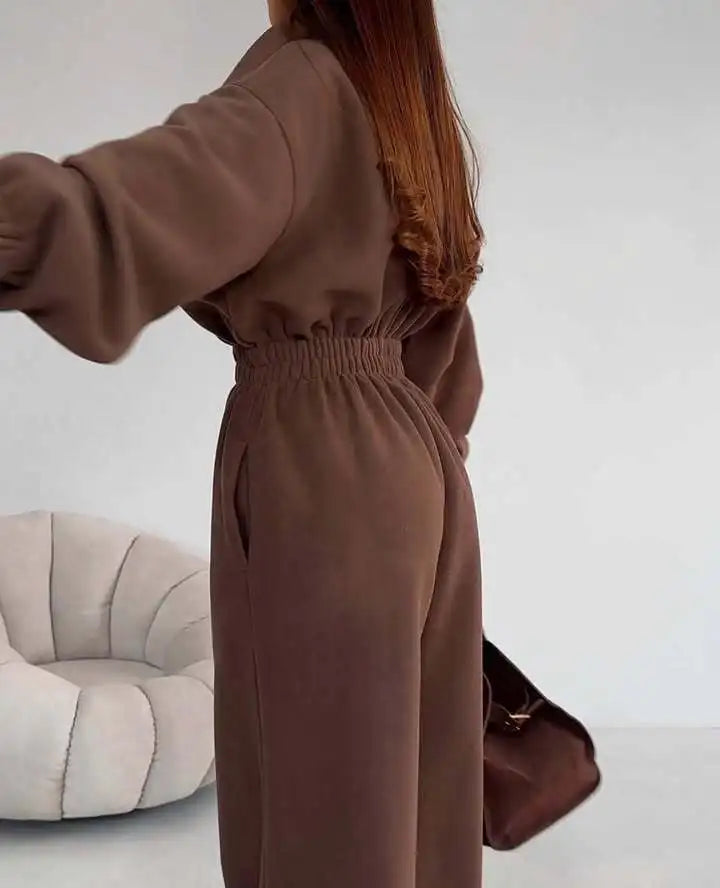 Sporty Long Sleeve Half-Zip Sports Jumpsuit with Lapel