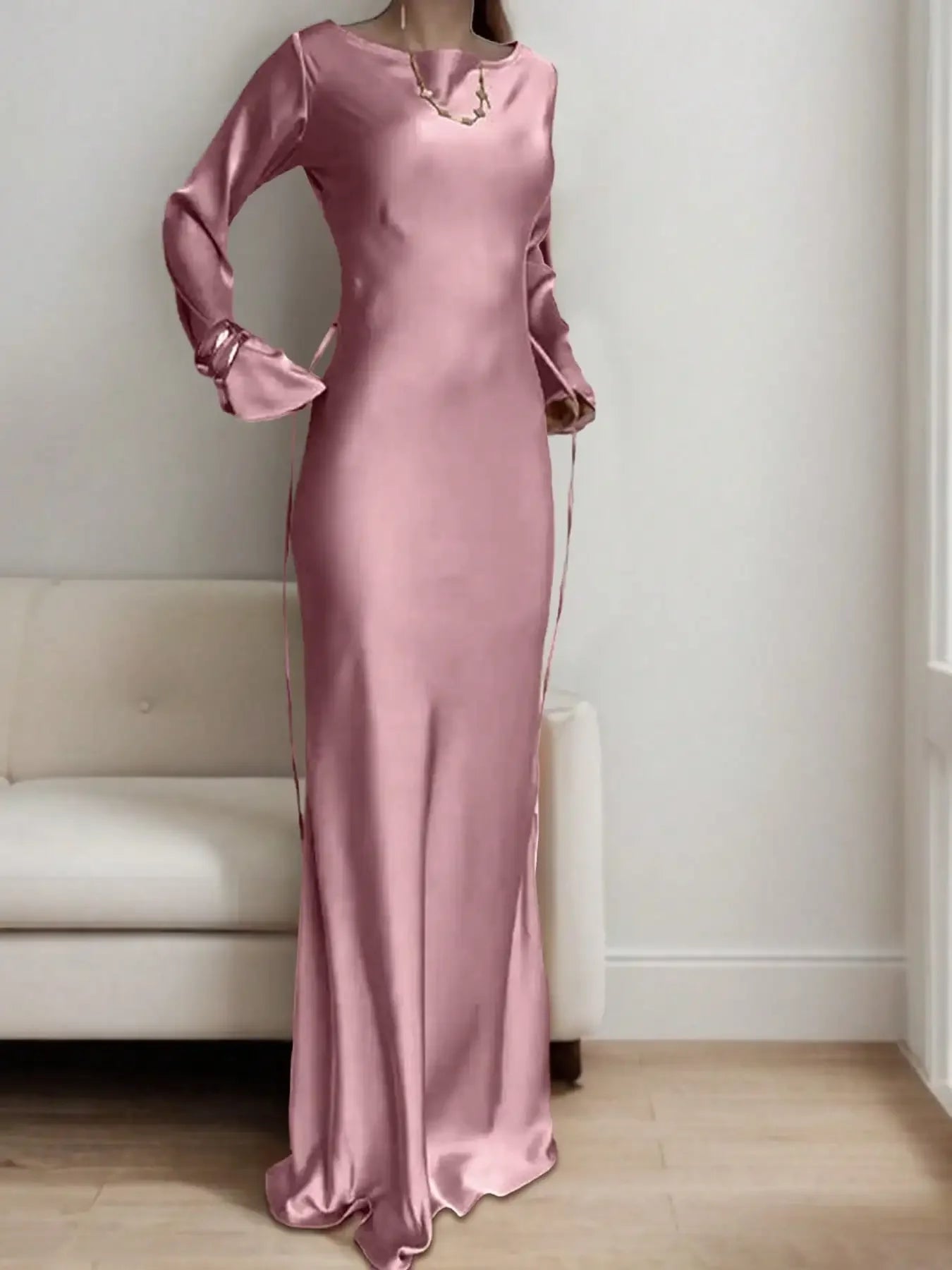 Satin Long Sleeve Maxi Dress