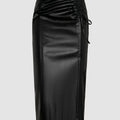 Slim fit, High Waist Split Mid-Length Pu Leather Skirt
