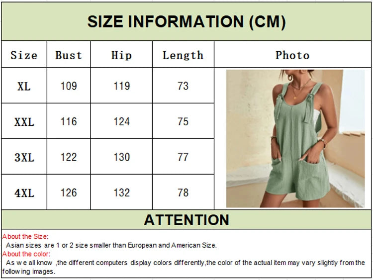 Women's Plus Size Summer Shorts Jumpsuit Overalls