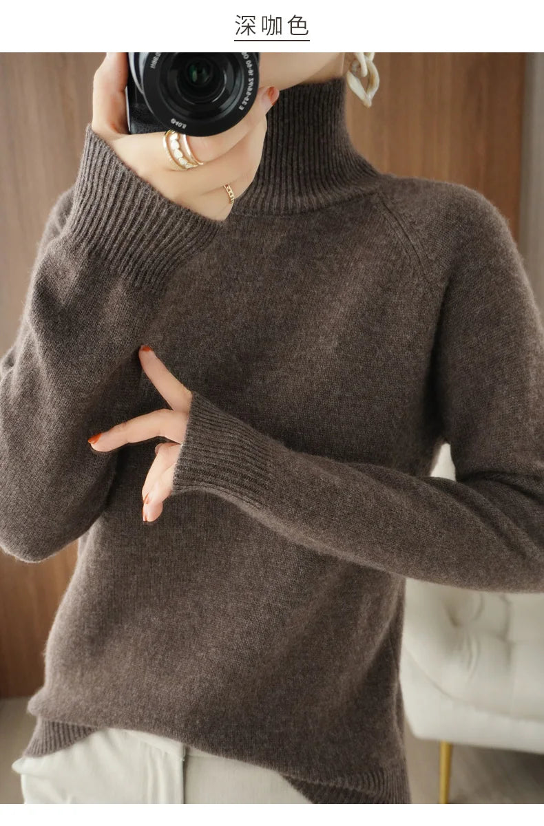 Merino Wool Mock Neck Pullover Sweater
