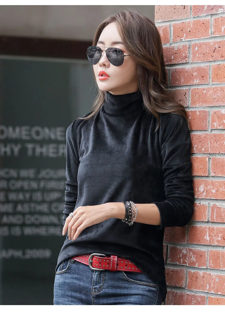 Velvet, Long Sleeve, High Neck Top