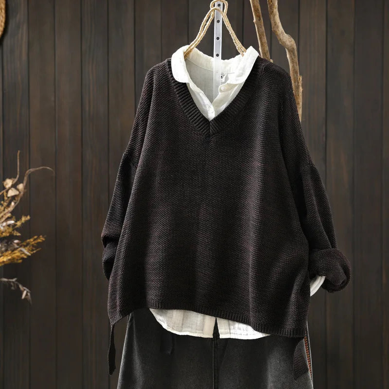 V-Neck Knitted Pullover Sweater