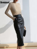 Women's Mid-Length Pu Leather High-Waisted Pencil Skirt