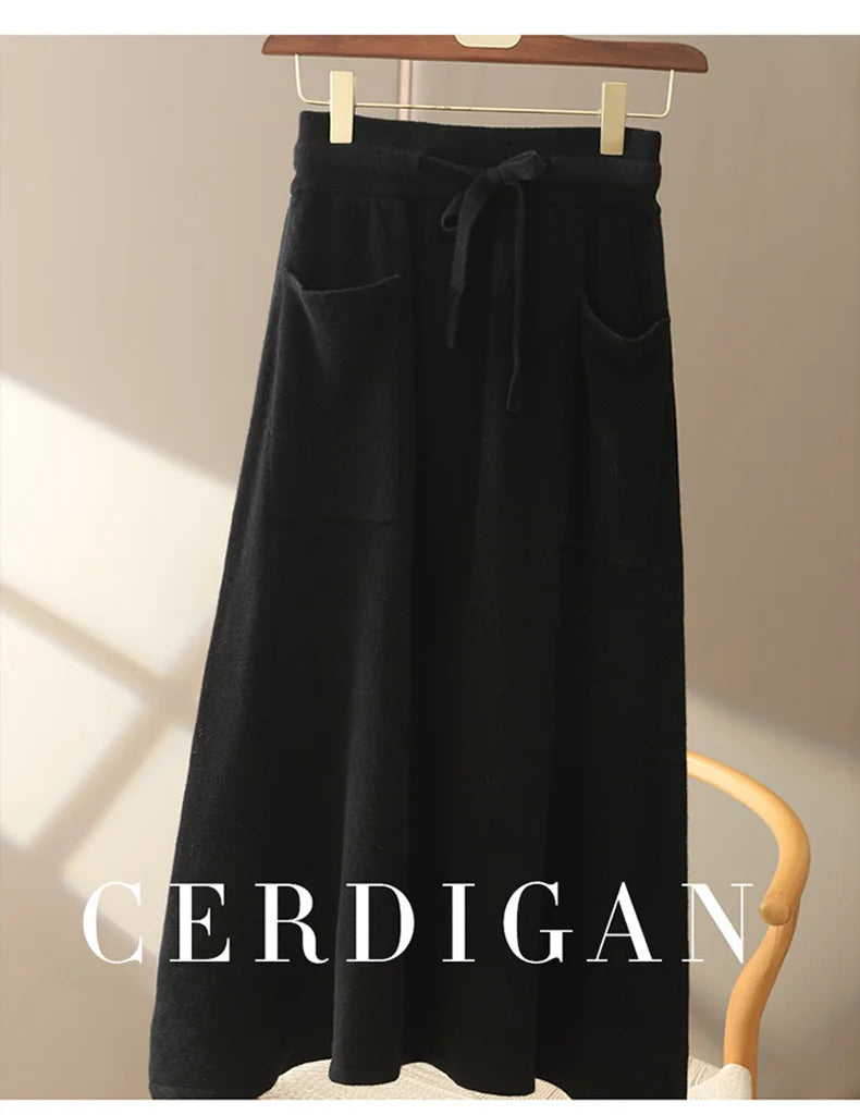 100% Pure Cashmere Wool Women's A-Line Skirt w/Pocket