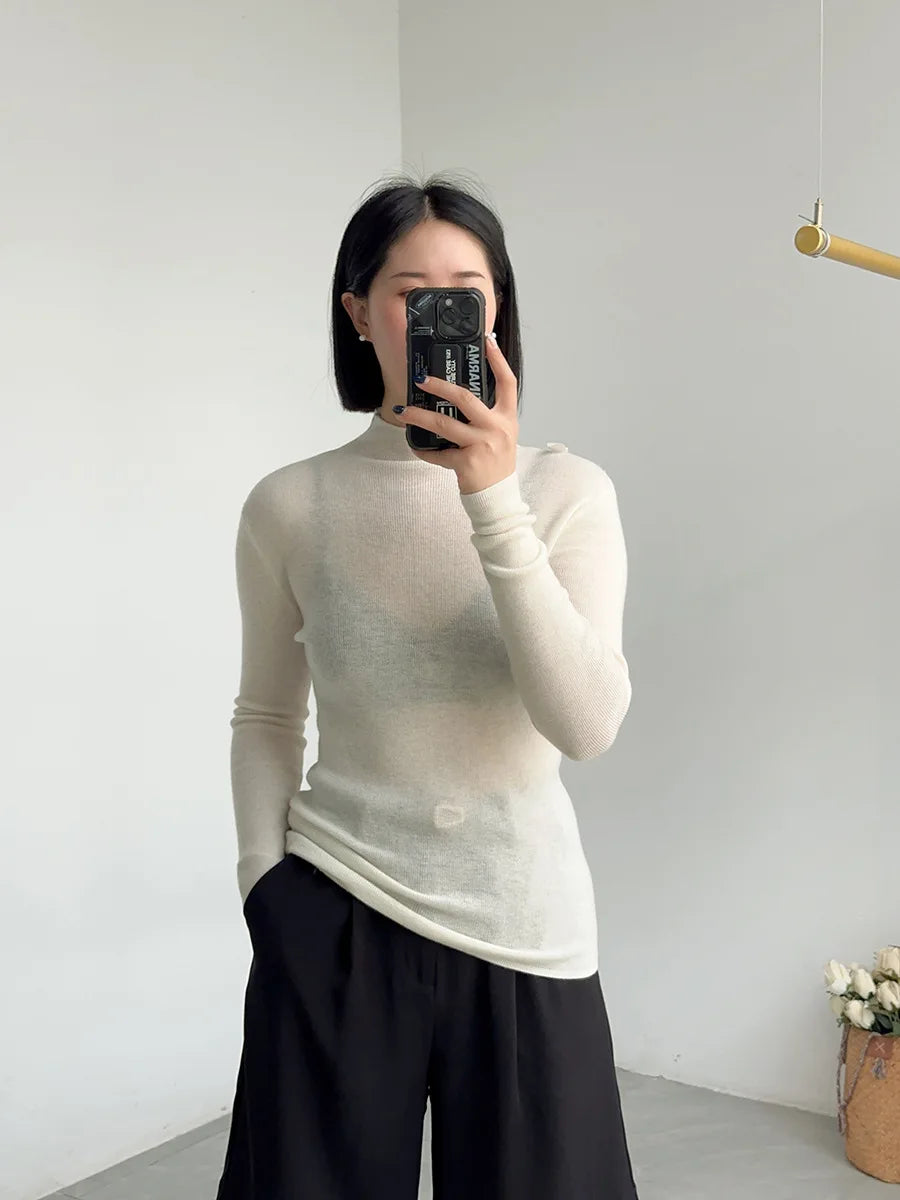 100% Wool Long Sleeve Mock Neck Sweater