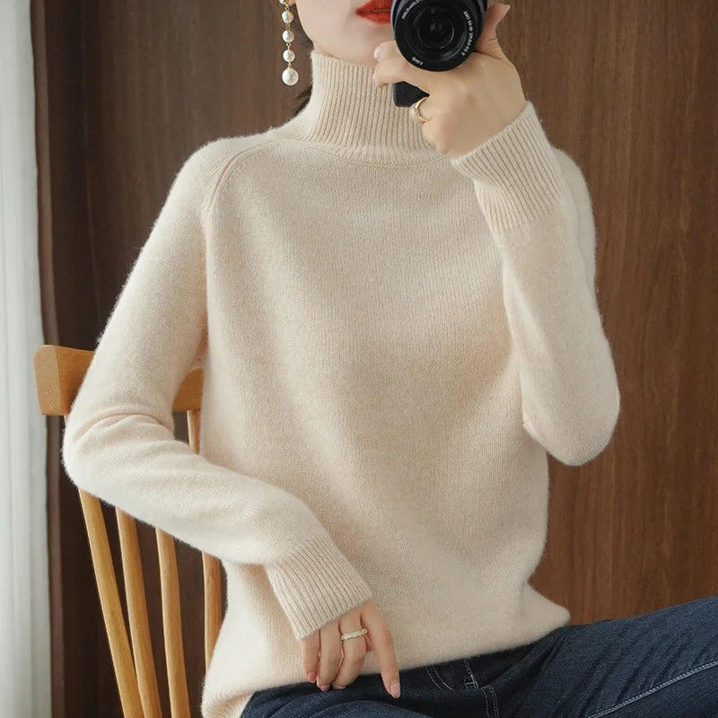 Merino Wool Mock Neck Pullover Sweater