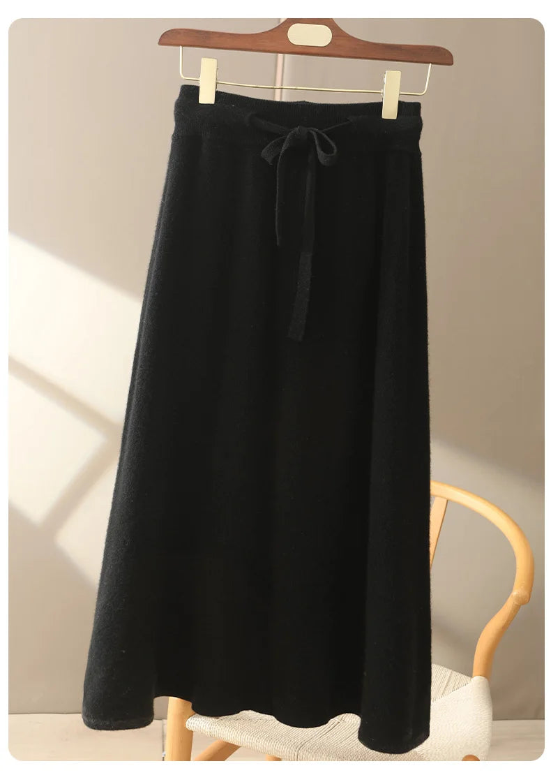 100% Pure Cashmere Wool Women's A-Line Skirt w/Pocket