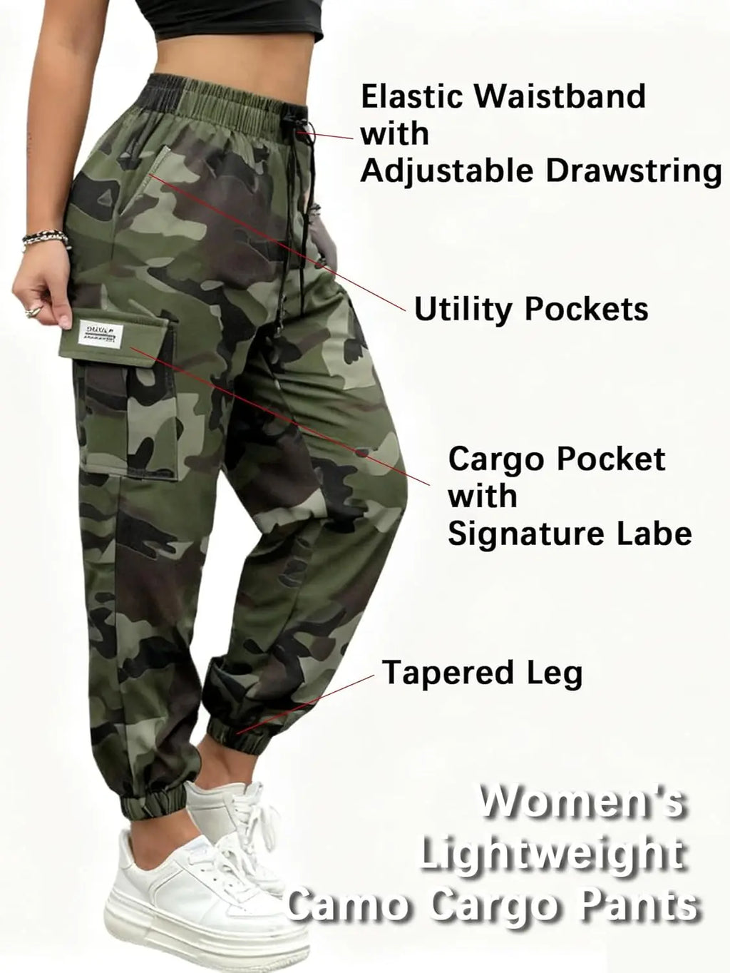 Women’s Lightweight Quick-Dry Camo Solid/Cargo Tapered Leg Pants