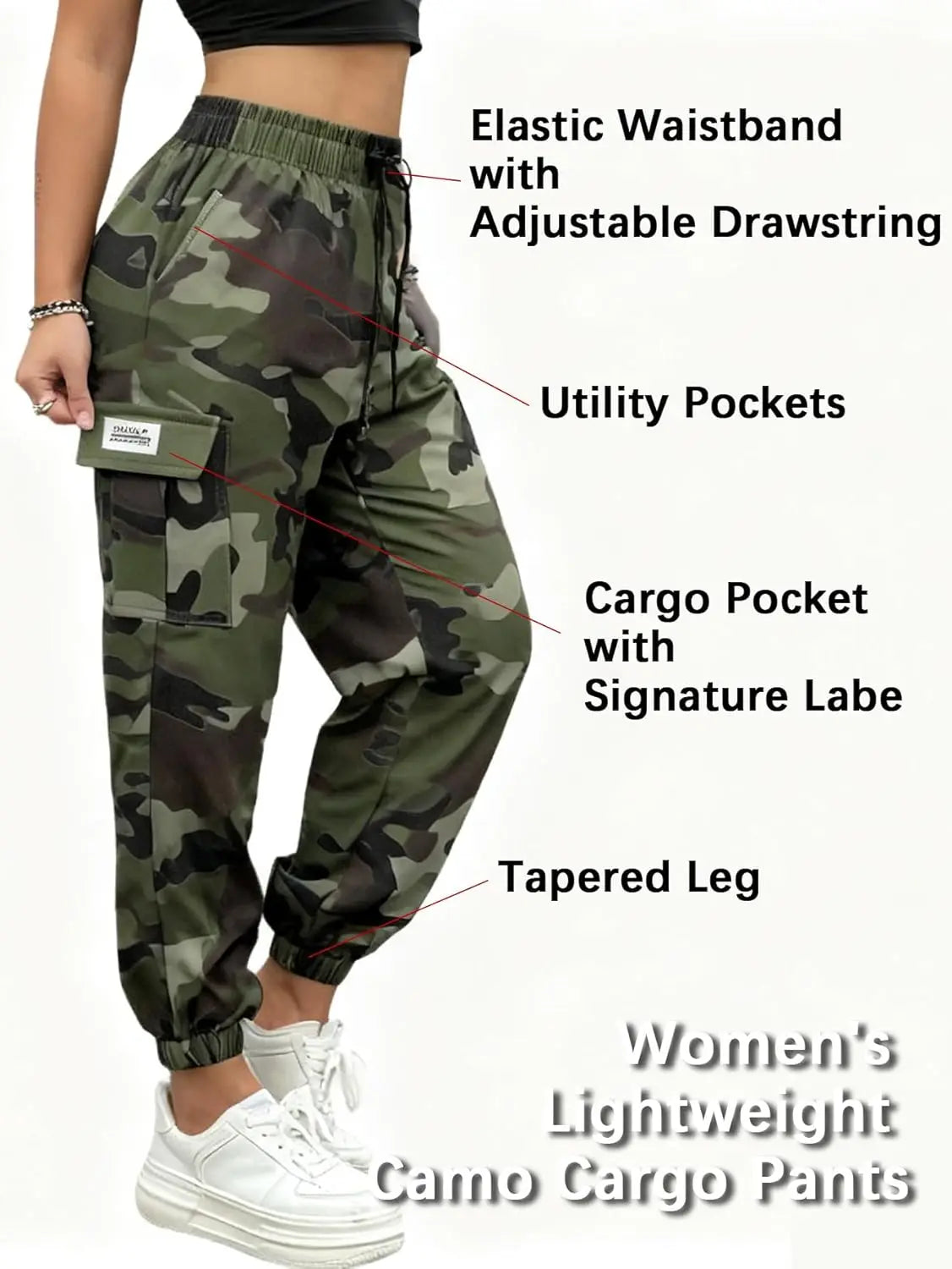 Women’s Lightweight Quick-Dry Camo Solid/Cargo Tapered Leg Pants