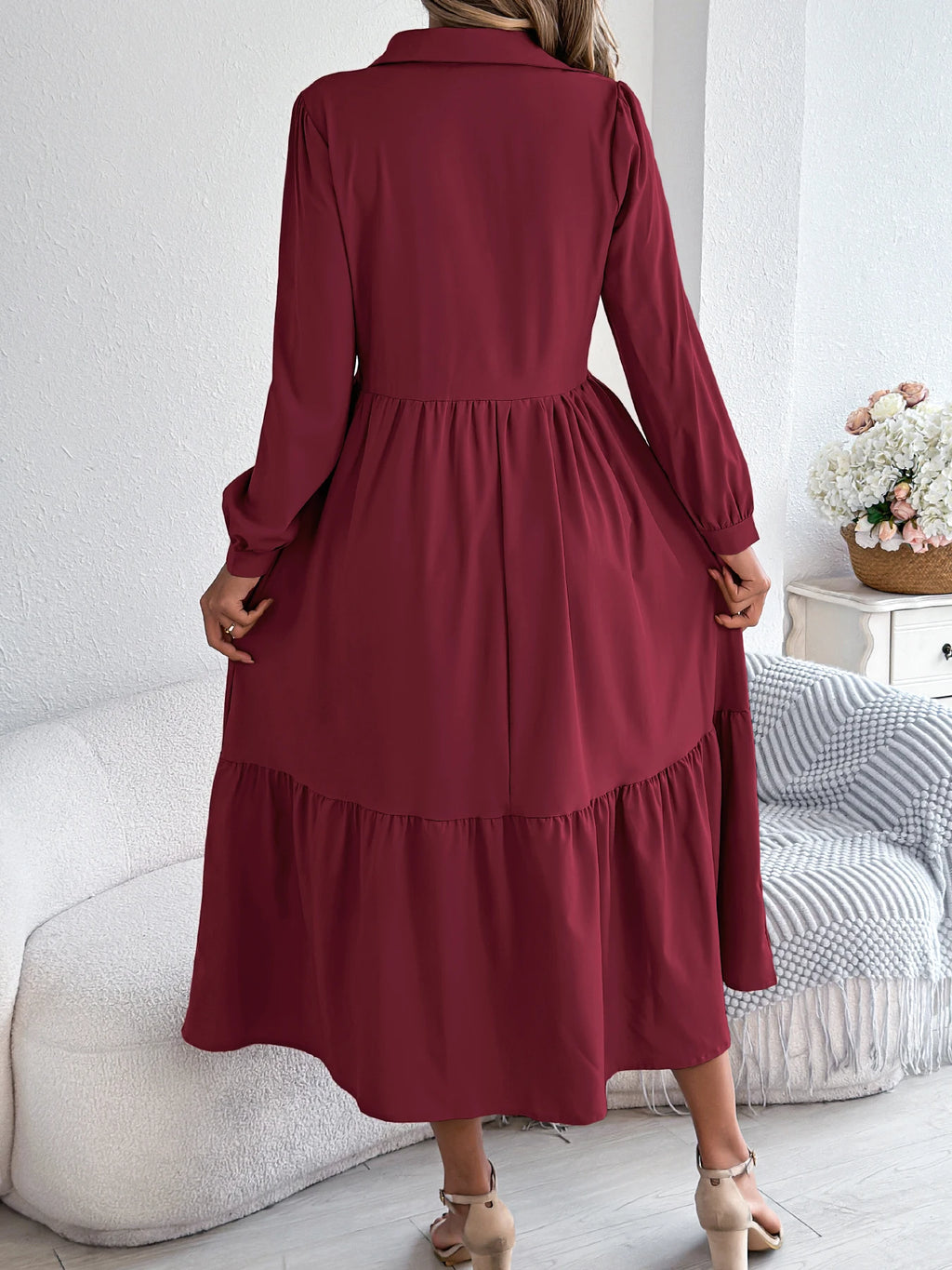 Women's Casual Button Down Long Sleeved Dress
