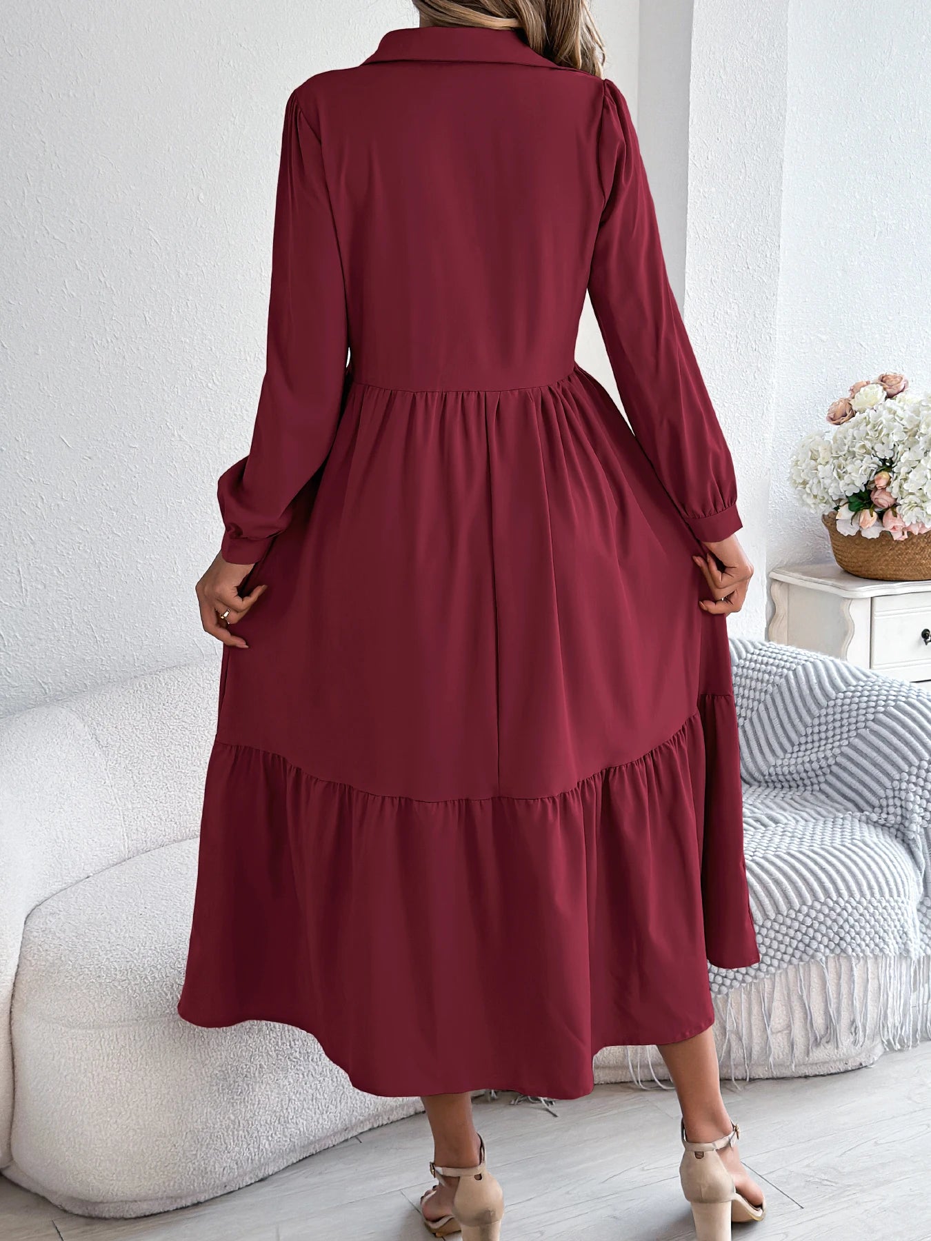 Women's Casual Button Down Long Sleeved Dress