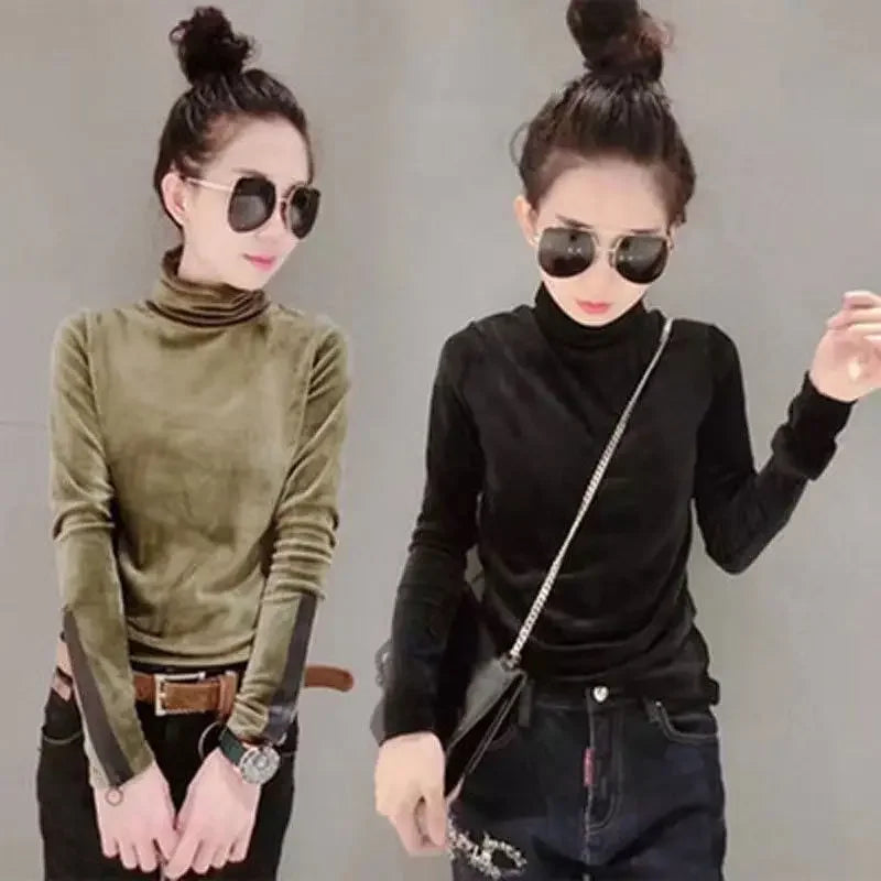 Velvet High Collar Long Sleeve Shirt