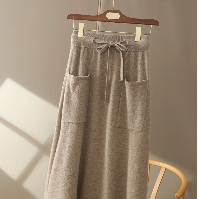 100% Pure Cashmere Wool Women's A-Line Skirt w/Pocket