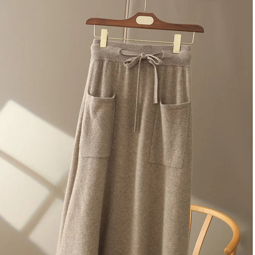 100% Pure Cashmere Wool Women's A-Line Skirt w/Pocket